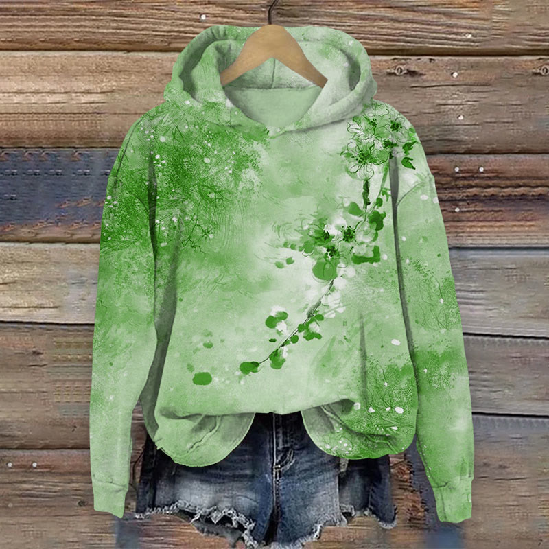 Floral Blooming Print Long Sleeve Hoodie - Green - US16-18(2XL) - image 4