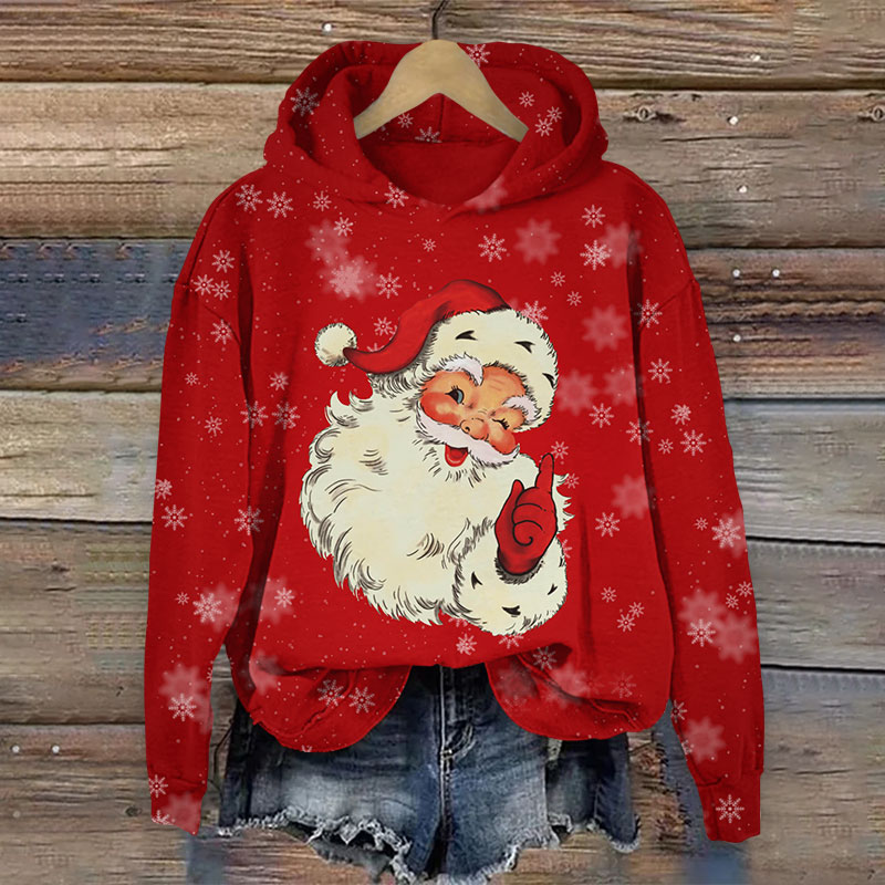Christmas Snowflake Pleasant Santa Claus Print Long Sleeve Hoodie - Red - US44-46(8XL) - image 1
