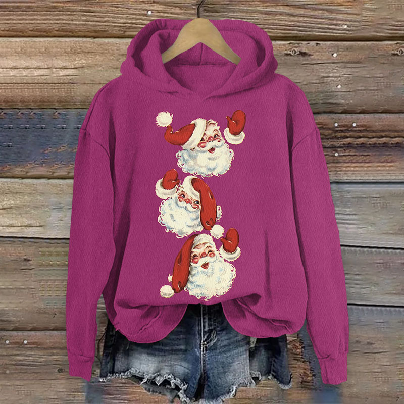 Christmas Lovely Santa Claus Portrait Print Long Sleeve Hoodie - Rose - US44-46(8XL) - image 1
