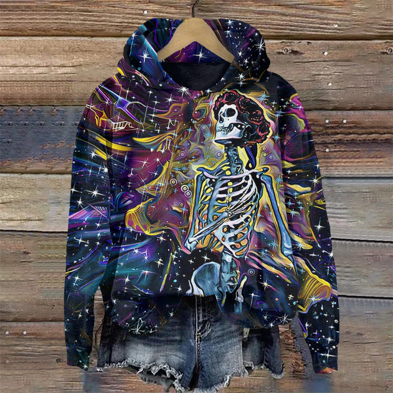 Halloween Abstract Wreath Skull Print Long Sleeve Hoodie - Multicolor - US44-46(8XL) - image 1