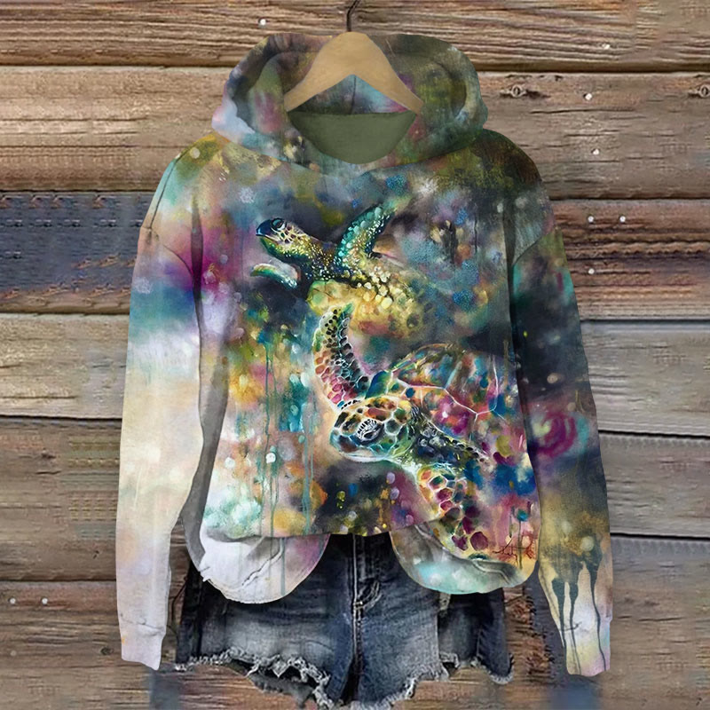  Gradient Dye Turtle Print Long Sleeve Hoodie - Multicolor - US44-46(8XL) - image 1