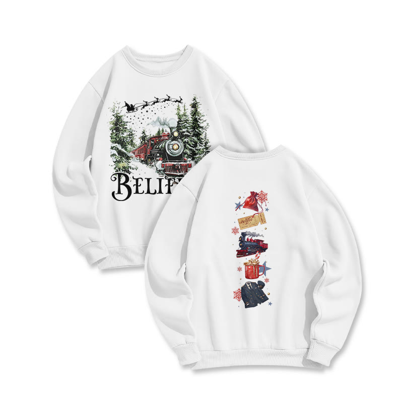Unisex Believe Steam Locomotive Christmas Print Sweatshirt - White - US16-18(2XL) - image 3