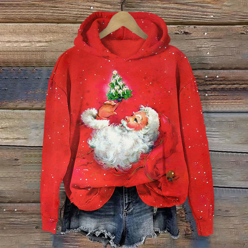 Christmas santa with tree print Long Sleeve Hoodie - Red - US44-46(8XL) - image 1