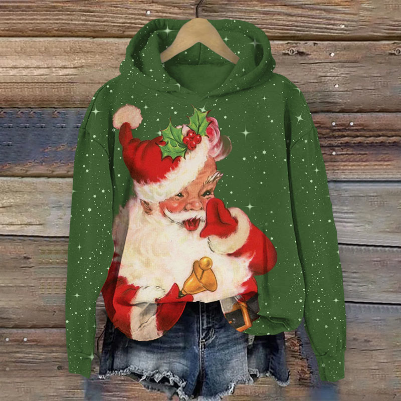 Christmas glitter santa print Long Sleeve Hoodie - Green - US44-46(8XL) - image 1