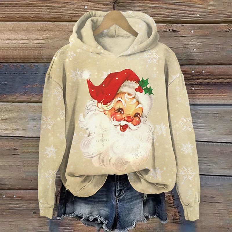 Christmas Vintage Santa Printprint Long Sleeve Hoodie - Apricot - US44-46(8XL) - image 1