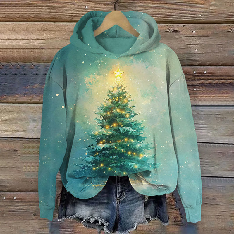 Christmas sparkle tree  print Long Sleeve Hoodie - Green - US44-46(8XL) - image 1