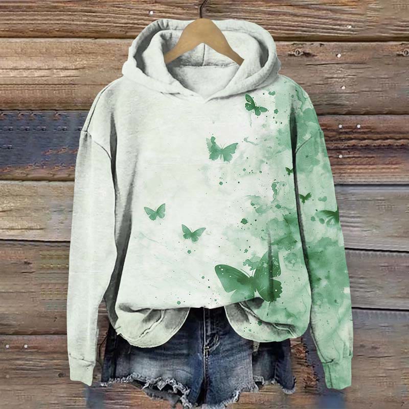 Gradient Nature Inspired Butterfly Graphic Art Print Long Sleeve Hoodie - Green - US44-46(8XL) - image 1