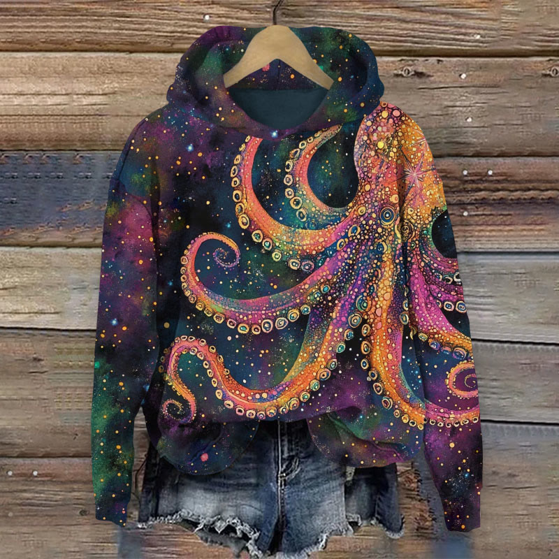 Octopus Design Art Print Long Sleeve Hoodie - Multicolor - US44-46(8XL) - image 1
