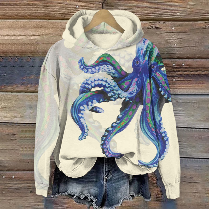 Octopus Painting Art Print Long Sleeve Hoodie - Apricot - US44-46(8XL) - image 1