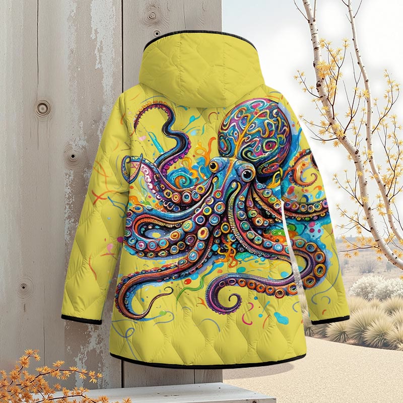 Vintage Rainbow Octopus Art Print Zipper Jackets - Yellow - 4XL - image 1