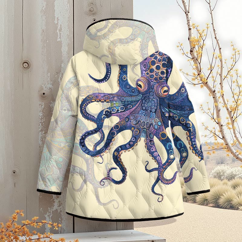 Unique Exquisite Octopus Pattern Art Print Zipper Jackets - Apricot - 4XL - image 1