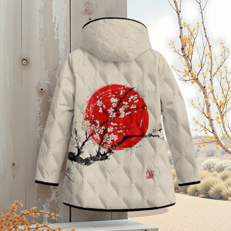 Sunrise Plum Blossom Japanese Art Print Zipper Jackets - Apricot - 4XL - image 1