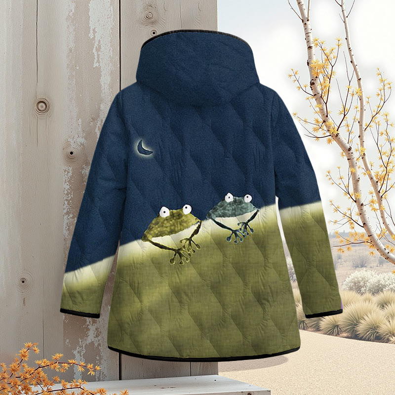 Simple Frog Color Block Art Print Zipper Jackets - Dark Blue - 4XL - image 1
