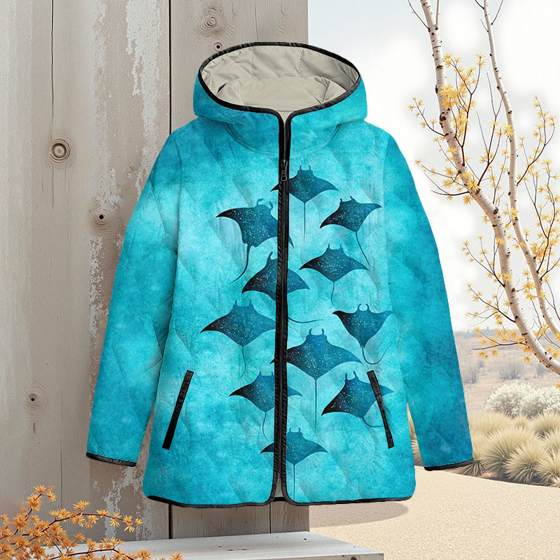 Vintage Manta Ray Art Print Zipper Jackets - Blue - 4XL - image 1