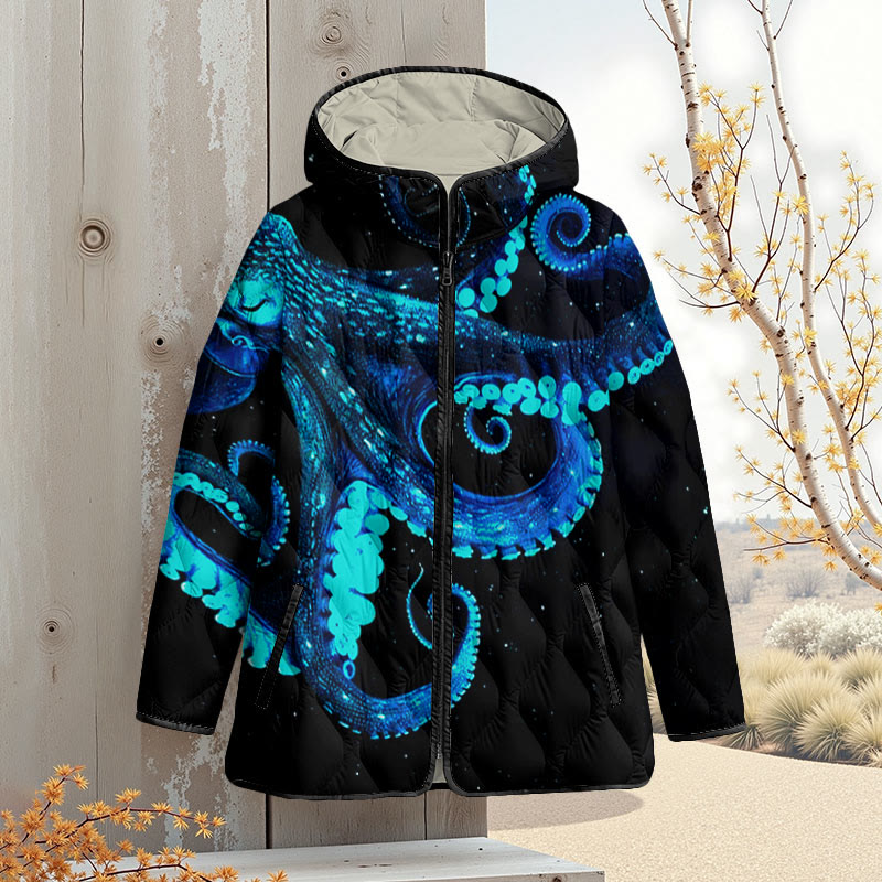 Three-dimensional Creative Octopus Art Print Zipper Jackets - Blue - 4XL - image 1
