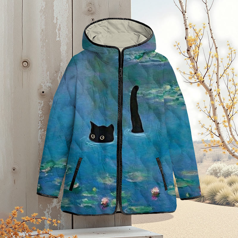 Oil Painting Cat Art Print Zipper Jackets - Dark Blue - 4XL - image 1