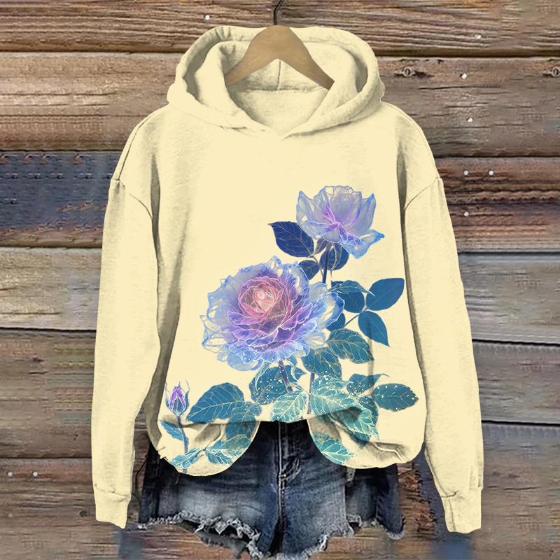 Japanese Vintage Gorgeous Roses Art Print Long Sleeve Hoodie - Yellow - US44-46(8XL) - image 1