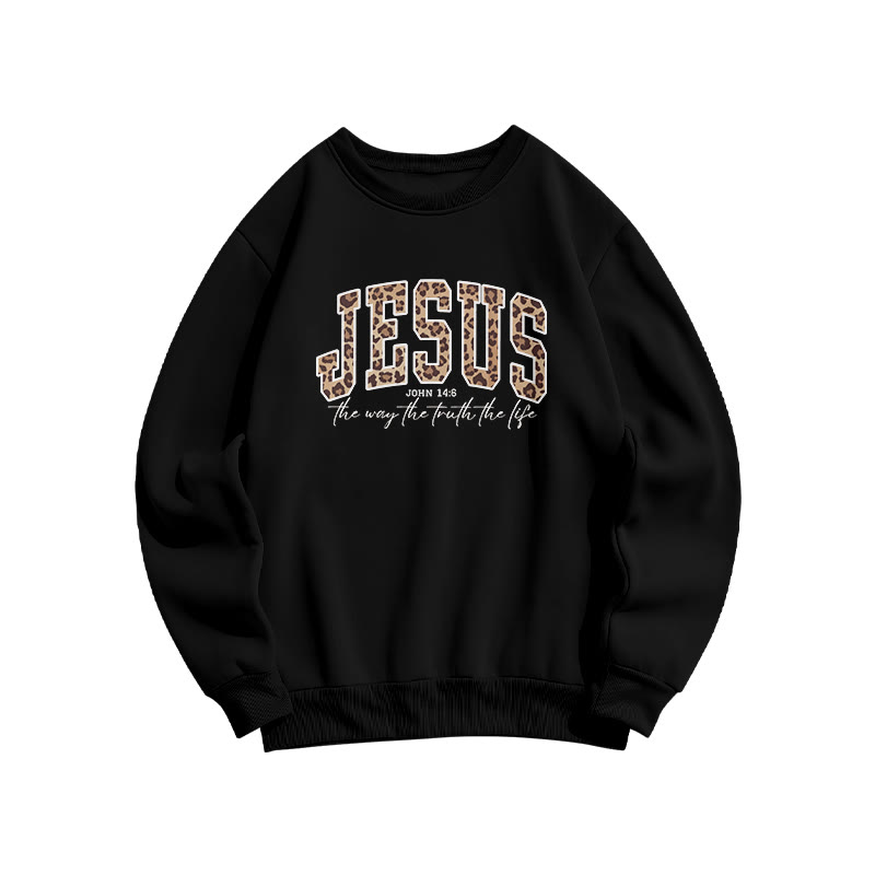 Unisex Jesus Leopard Print Sweatshirt - Black - US16-18(2XL) - image 1