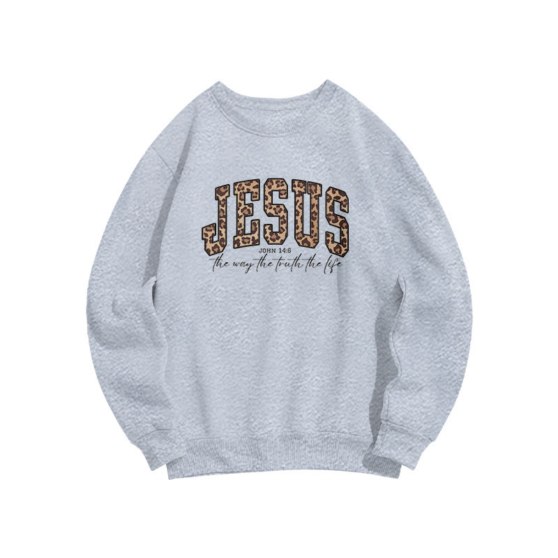 Unisex Jesus Leopard Print Sweatshirt - Grey - US16-18(2XL) - image 3