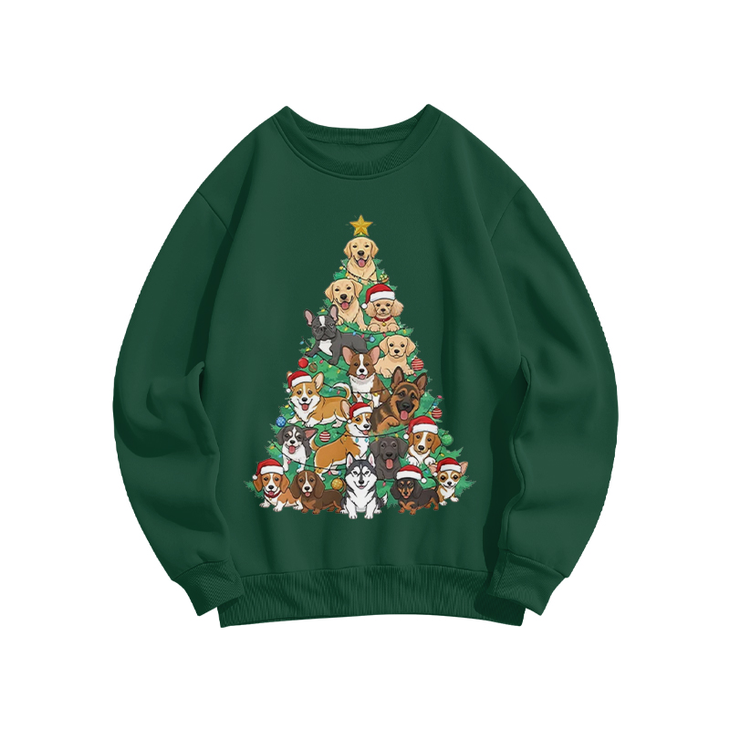 100% Cotton Christmas Tree Dogs Print Crew Neck Sweatshirt - Green - US16-18(2XL) - image 1