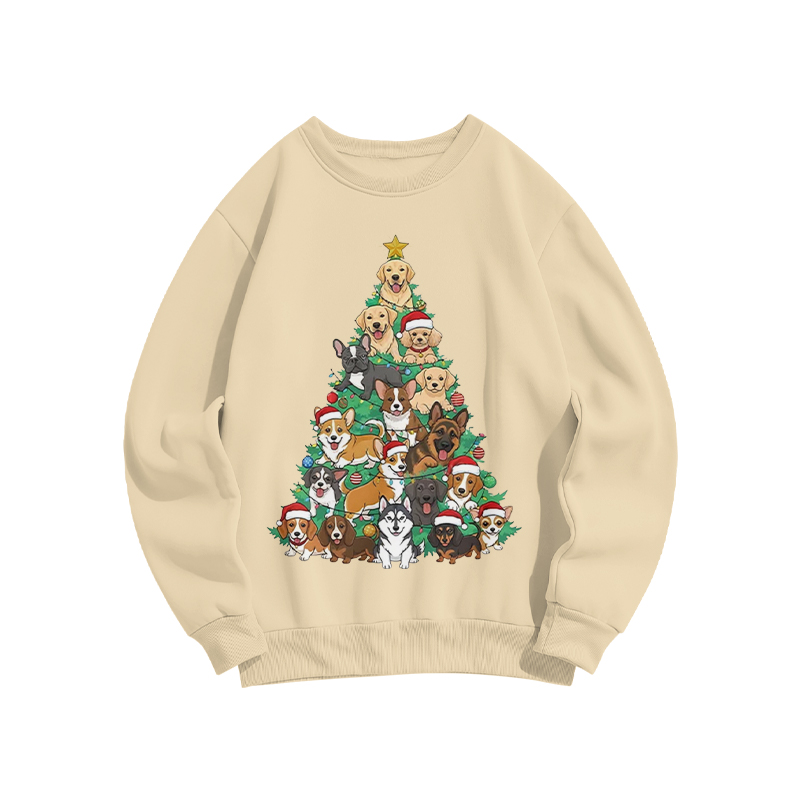 100% Cotton Christmas Tree Dogs Print Crew Neck Sweatshirt - Apricot - US16-18(2XL) - image 3