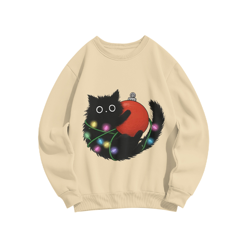 100% Cotton Christmas Kitten Holding Light Bulb Print Crew Neck Sweatshirt - Apricot - US16-18(2XL) - image 1