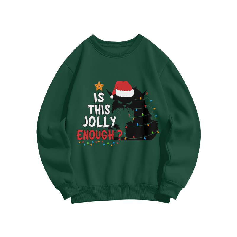 100% Cotton Is This Jolly Enough? Christmas Cat Print Crew Neck Sweatshirt - Green - US16-18(2XL) - image 1
