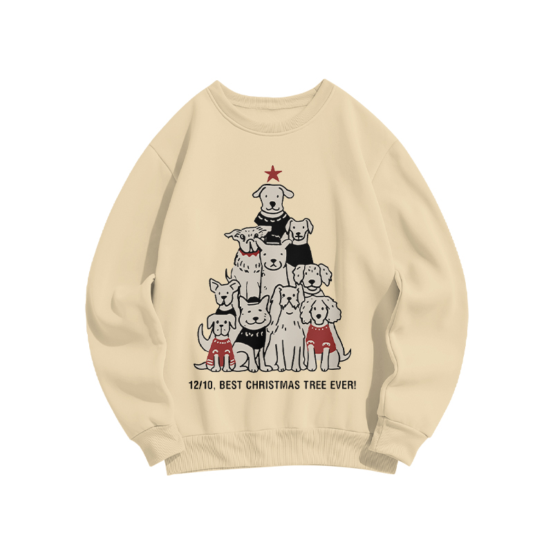 100% Cotton Best Christmas Tree Ever Puppy Print Crew Neck Sweatshirt - Apricot - US16-18(2XL) - image 1