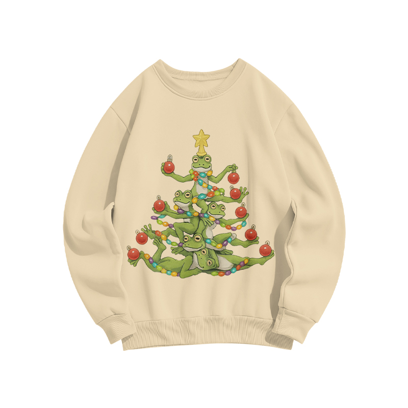 100% Cotton Funny Frog Christmas Tree Print Crew Neck Sweatshirt - Apricot - US16-18(2XL) - image 1