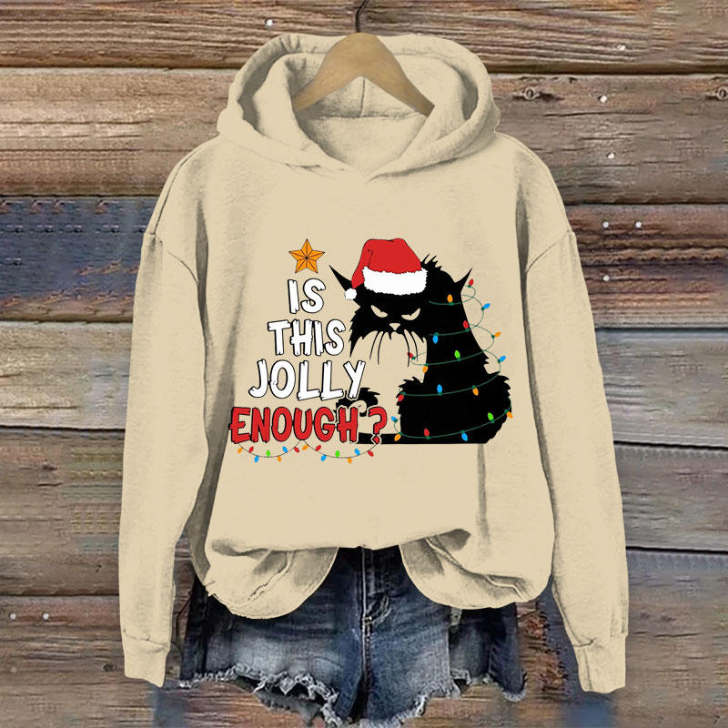 100% Cotton Women's Is This Jolly Enough? Christmas Cat  Print Hoodie - Apricot - US16-18(2XL) - image 1