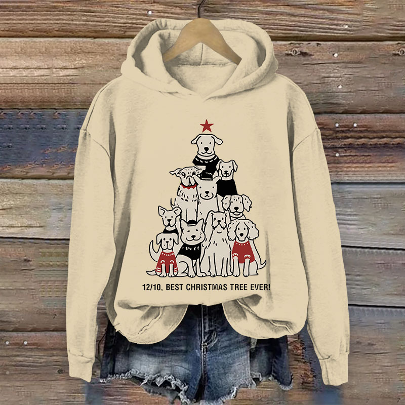100% Cotton Women's Best Christmas Tree Ever Puppy  Print Hoodie - Apricot - US16-18(2XL) - image 1