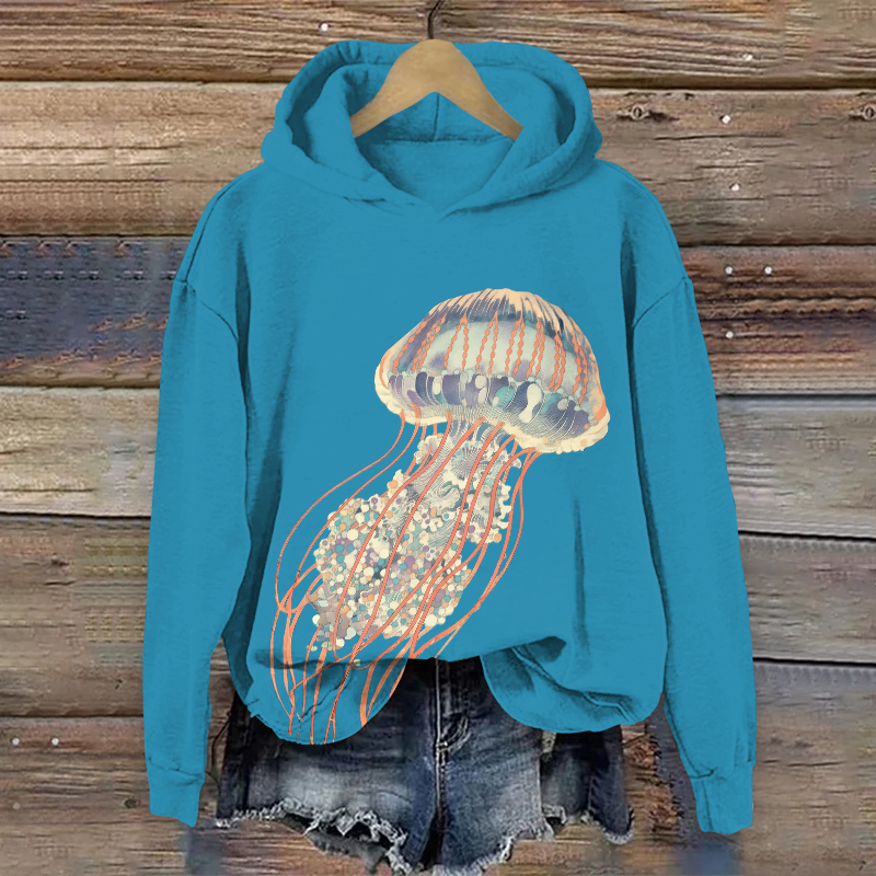Creative Unique Jellyfish Pattern Art Print Long Sleeve Hoodie - Blue - US44-46(8XL) - image 1