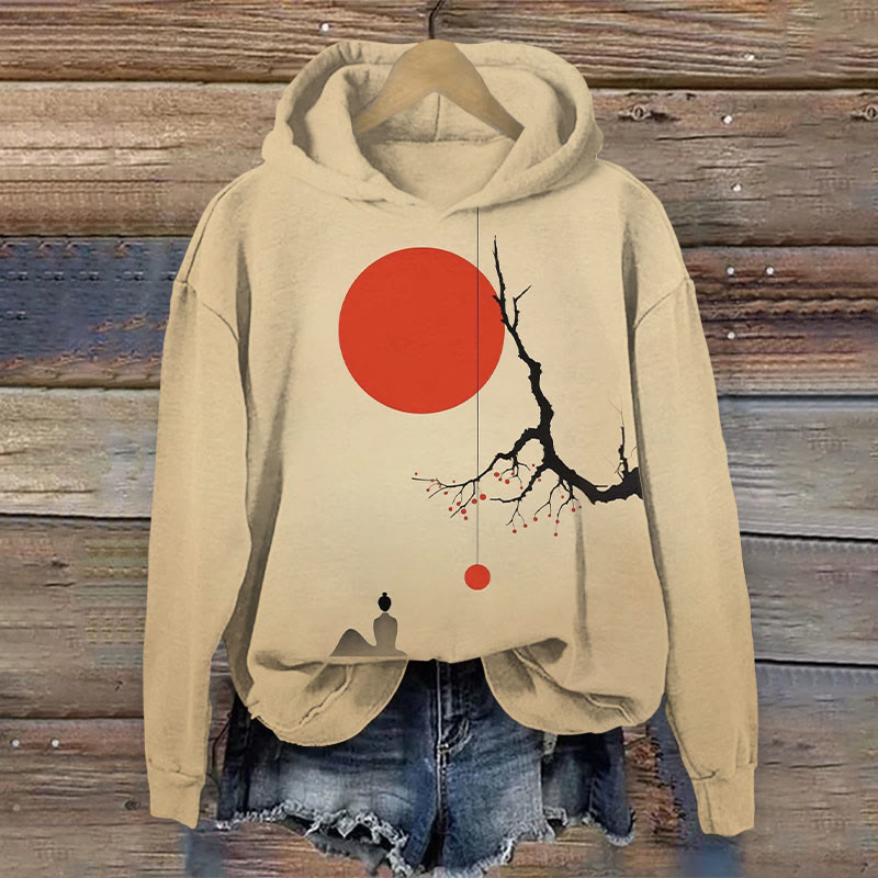 Japanese Culture Art Print Long Sleeve Hoodie - Apricot - US44-46(8XL) - image 1
