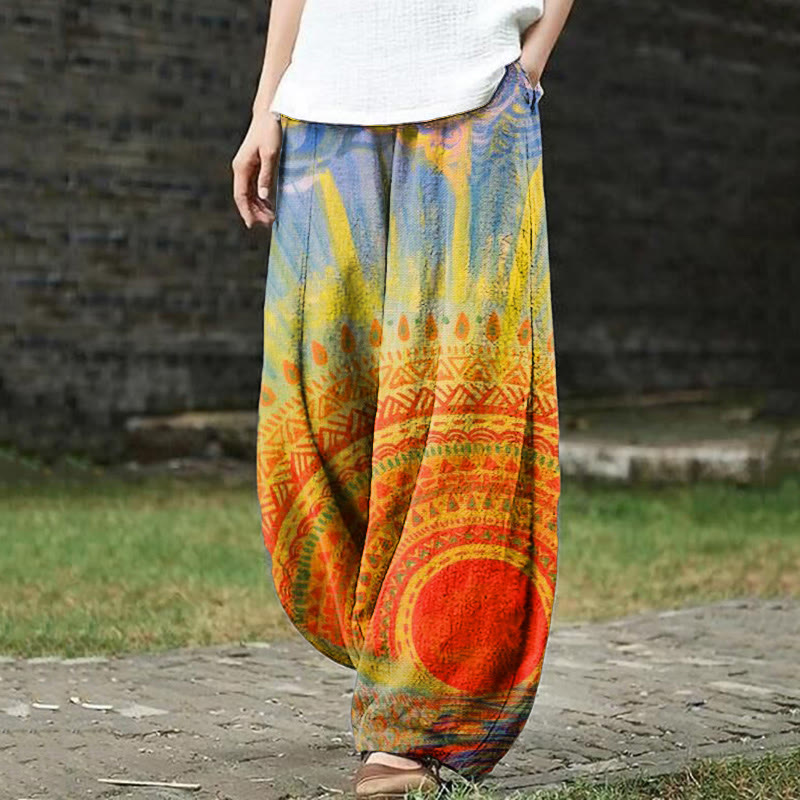 Retro Art Painted Pattern Print Casual Pants - Multicolor - US18(5XL) - image 1