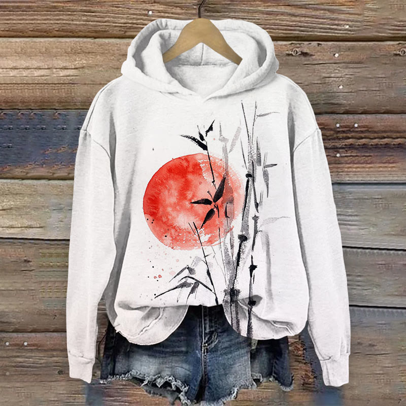 Japanese Sunrise Landscape Art Pattern Print Long Sleeve Hoodie - White - US44-46(8XL) - image 1