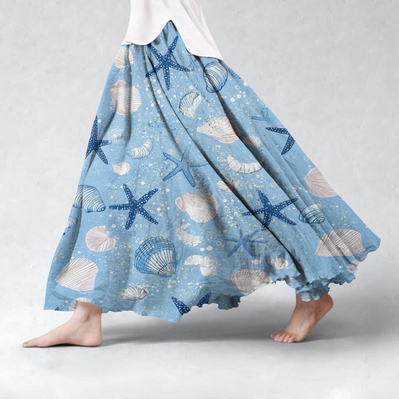Women's Ocean Starfish And Seashell Pattern Print Skirt - Blue - 5XL - image 1