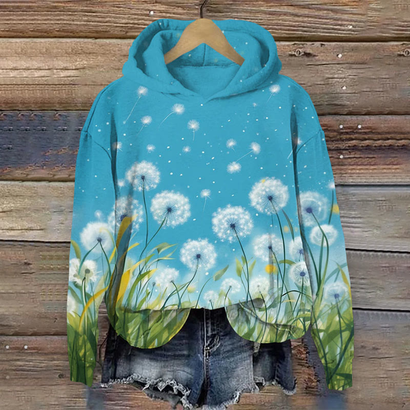 Blue Sky And Dandelion Art Pattern Print Long Sleeve Hoodie - Blue - US44-46(8XL) - image 1
