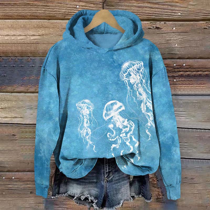  Artistic Jellyfish Graphic Art Print Long Sleeve Hoodie - Blue - US44-46(8XL) - image 1
