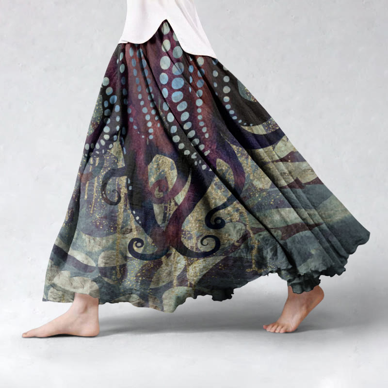 Octopus Tentacle Stitching Retro Skirt - Purple - 5XL - image 1