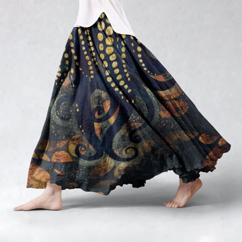 Octopus Tentacle Stitching Retro Skirt - Navy Blue - 5XL - image 2