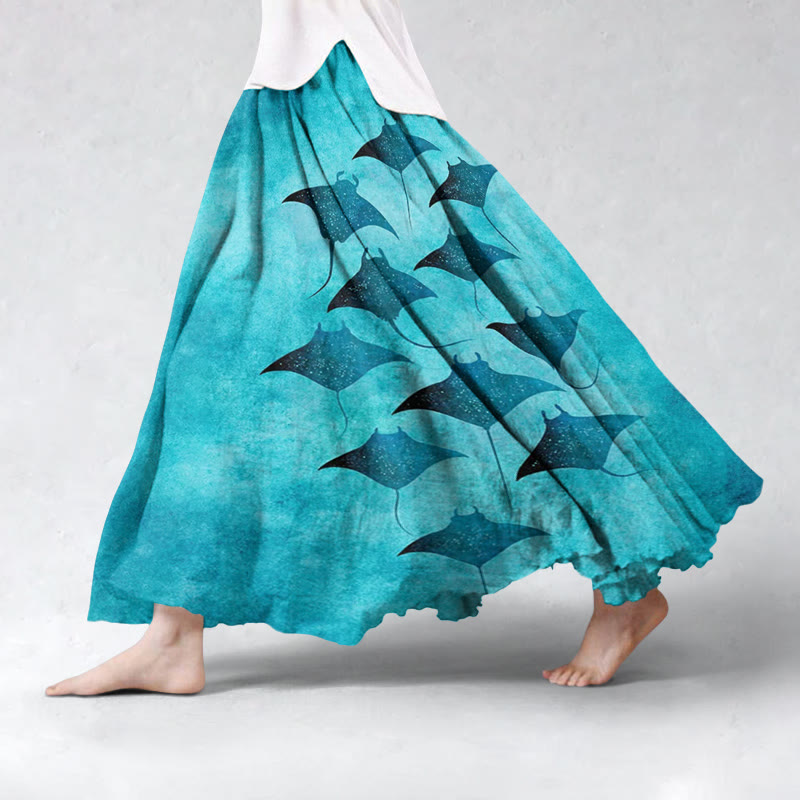 Vintage Manta Ray Art Print Skirt - Blue - 5XL - image 1