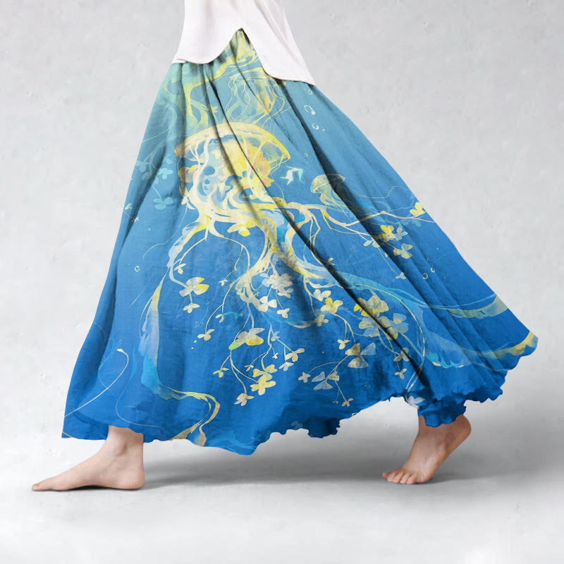 Ocean Jellyfish Art Print Wide Skirt - Blue - 5XL - image 1