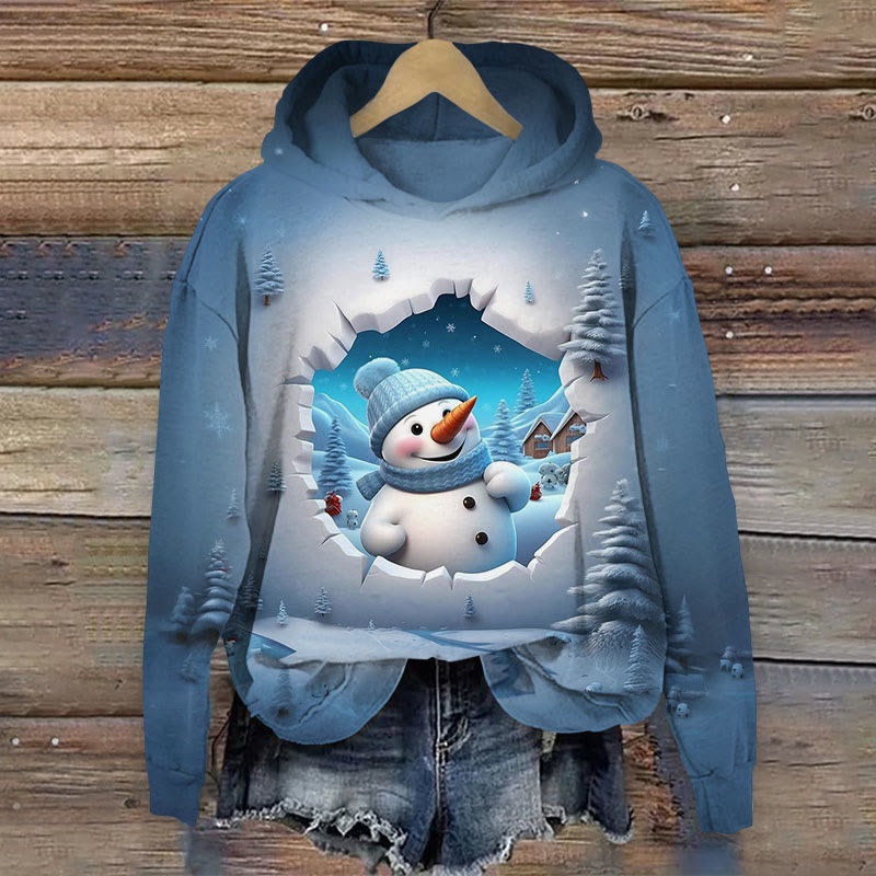 Cute snowman Christmas  Print Long Sleeve Hoodie - Blue - US44-46(8XL) - image 1