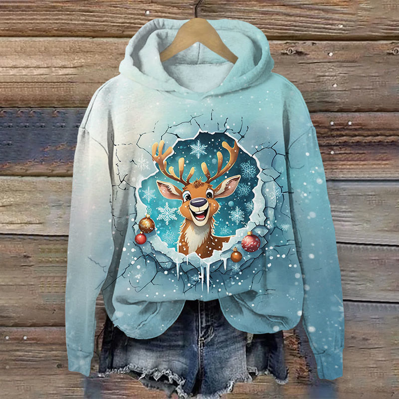 Cute Reindeer Christmas  Print Long Sleeve Hoodie - Light Blue - US44-46(8XL) - image 1