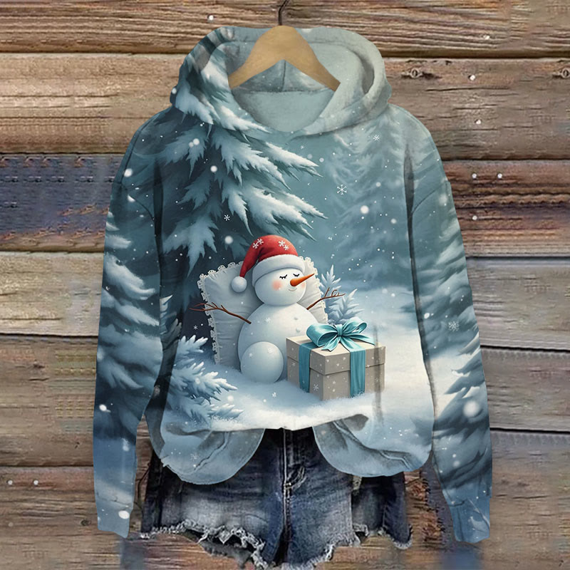 Christmas Snowman Print Long Sleeve Hoodie - Blue - US44-46(8XL) - image 1