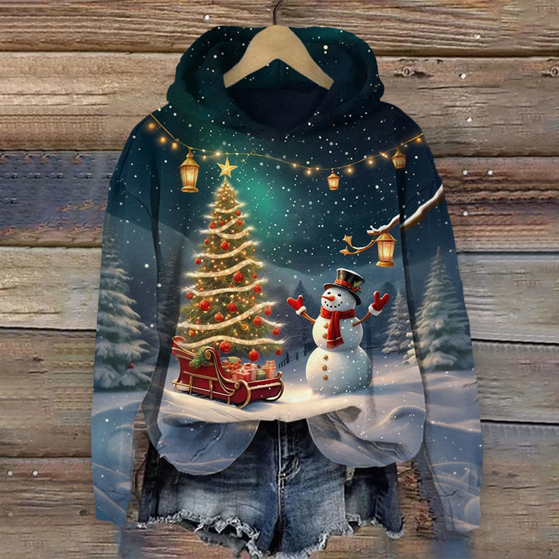 Christmas Print Long Sleeve Hoodie - Dark Green - US44-46(8XL) - image 1