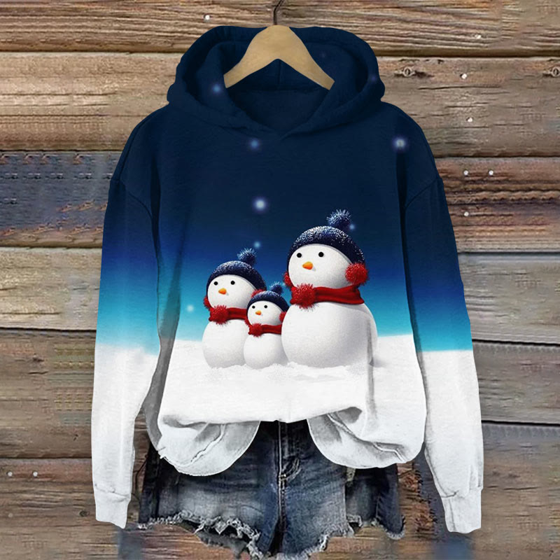 Christmas Snowman  Print Long Sleeve Hoodie - Dark Blue - US44-46(8XL) - image 1