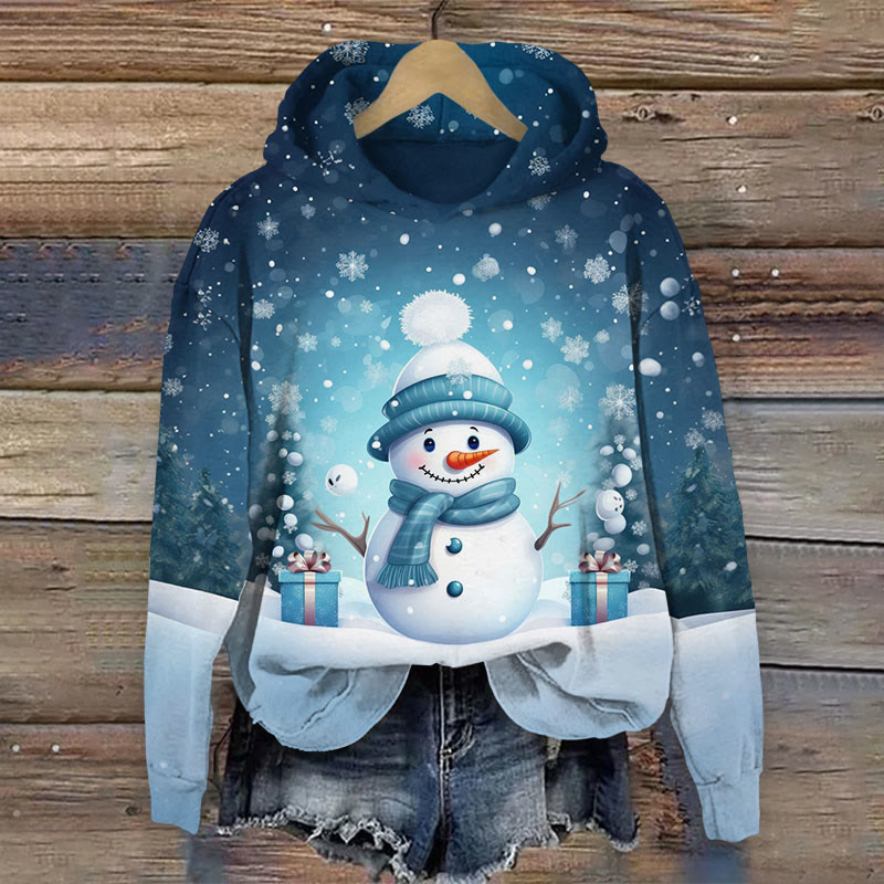 Christmas Snowman Print Long Sleeve Hoodie - Dark Blue - US44-46(8XL) - image 1