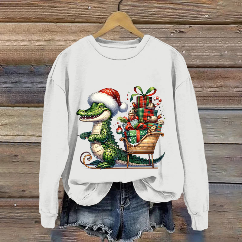Christmas Dinosaur  Pattern Print Long Sleeve Sweatshirt - White - US16-18(2XL) - image 2