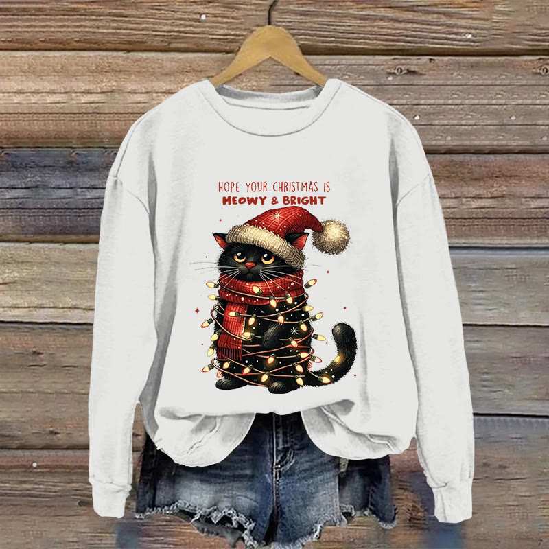 Christmas Cat Pattern Print Long Sleeve Sweatshirt - White - US16-18(2XL) - image 1